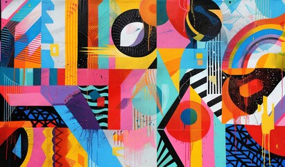 Vibrant abstract painting with varied colors and shapes