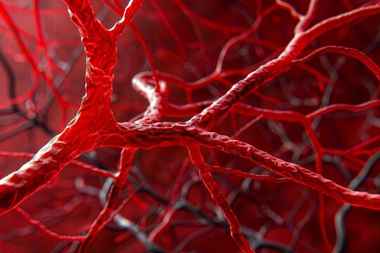 Illustration of understanding stroke and vascular brain issues, brain health.   Nerve endings and blood vessels