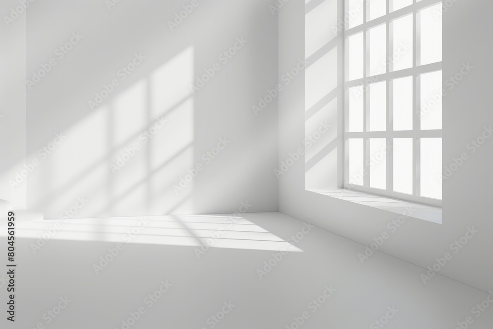 Poster a simple white room with a window and a chair. suitable for interior design concepts