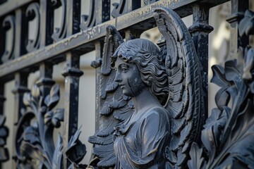 Detailed view of a statue on a fence, suitable for various design projects