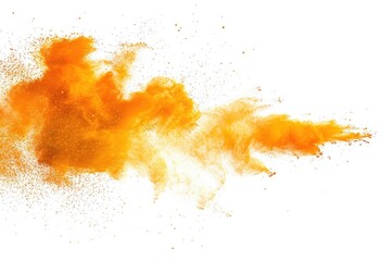Vibrant orange powder exploding on a clean white backdrop. Perfect for creative projects or energetic concepts