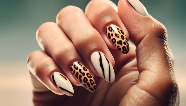 hand, nagel, leoparden, muster, neu, braun, punkte, modern, nagellack, studio, lack, design, lackiert, glasur, design, giraffe, &auml;ngel, nagelstudio, reklame, werbung, close up, copy space