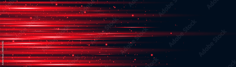 Fototapete Red glowing lines with glitter light effect on dark background. High speed internet technology concept or fast wireless data transmission. modern internet network connection technology background