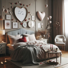 minimalistic bedroom interior for Valentine's Day