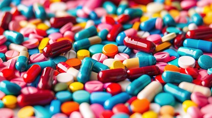 An array of multicolored pharmaceutical pills and capsules generative ai images