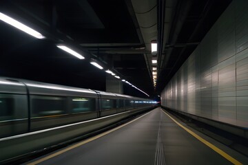 Speed and Motion. Train Ride through a Tunnel in a Modern City. Generative AI 