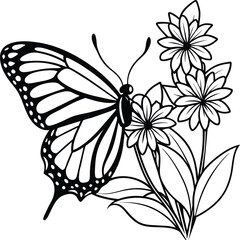 Monarch butterfly flying coloring pages. Butterfly on flower coloring pages