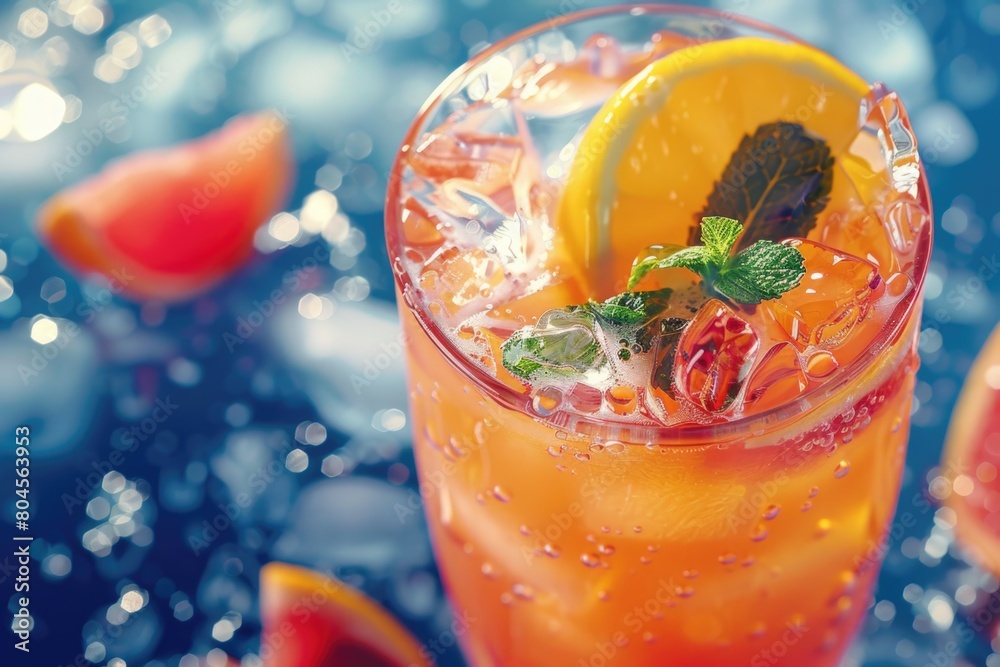 Aufkleber refreshing drink with a slice of orange. perfect for food and beverage concepts