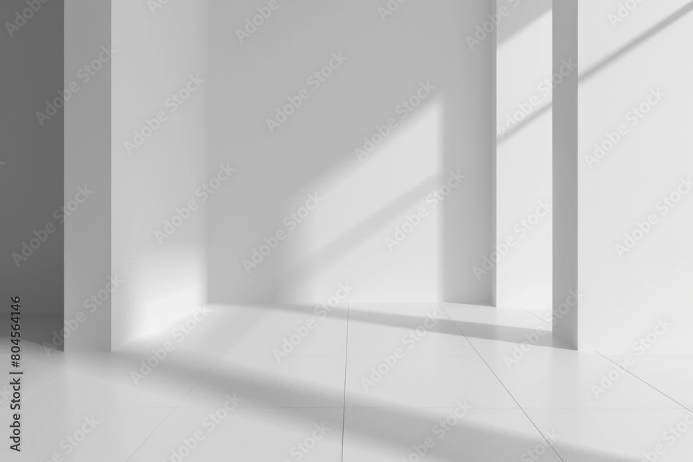 Poster Simple empty room with white walls and floor, suitable for various design concepts