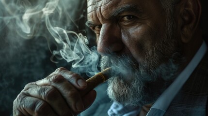 A man with a beard smoking a cigarette. Suitable for lifestyle and addiction concepts