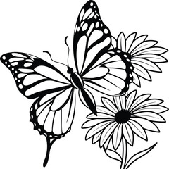 Monarch butterfly flying coloring pages. Butterfly on flower coloring pages