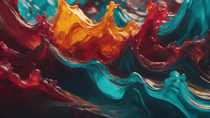 Visuals of liquid magma in shades of radiant ruby, oceanic teal, and golden amber, pulsating and pulsing against a plain background with subtle lighting ULTRA HD 8K - obrazy, fototapety, plakaty