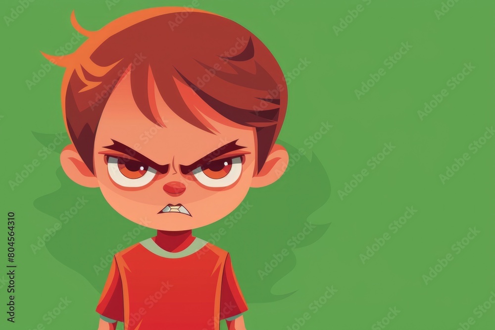 Poster a cartoon boy with an angry expression. suitable for various children's projects