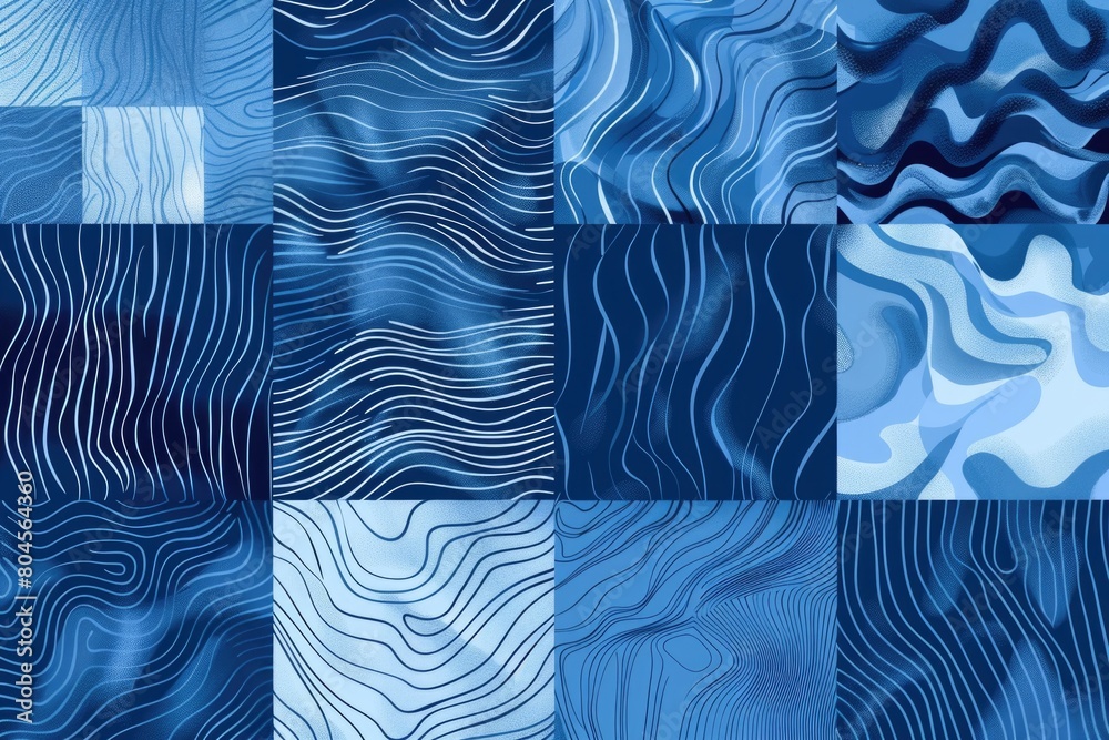 Poster Various abstract blue and white patterns, suitable for backgrounds and design projects