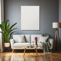 Small mockup white canvas in living room