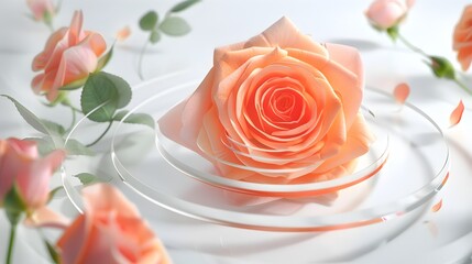 Closeup of a Radiant Pink Rose with Delicate Petals Blooming Against a Soft White Background