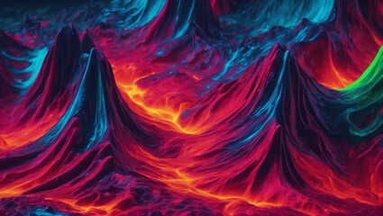 Visuals of liquid magma in shades of fiery crimson, neon green, and electric blue, pulsating and pulsing against a plain background with subtle lighting ULTRA HD 8K - obrazy, fototapety, plakaty