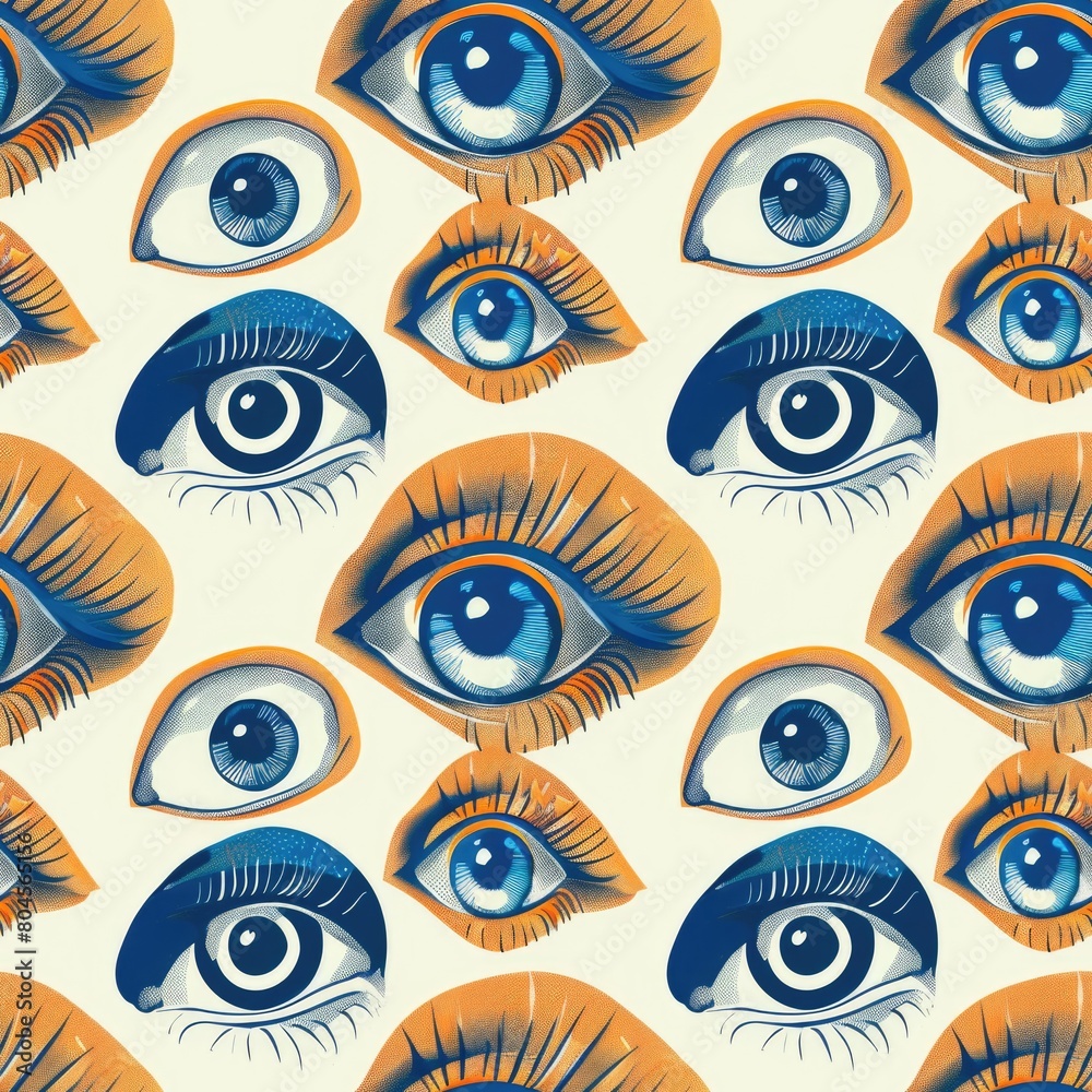 Poster abstract pattern of blue and orange eyes on a white background. suitable for design projects