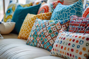 Vibrant Colorful Pillows Adorning a Couch
