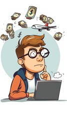 businessman thinking money and internet cartoon vector illustration
