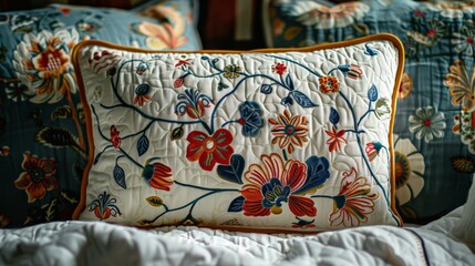 Close Up of Colorful Pillow on Bed
