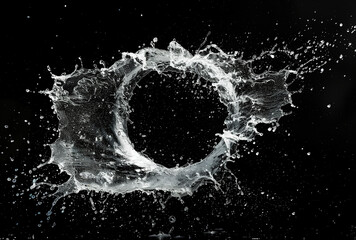 Dynamic water splash motion isolated on black background - obrazy, fototapety, plakaty