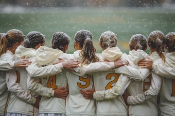 Womens Soccer Players Huddle Together