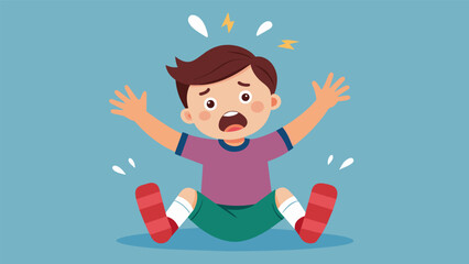 A child with sensory sensitivities having a meltdown while trying to tolerate the feel of socks on their feet.. Vector illustration