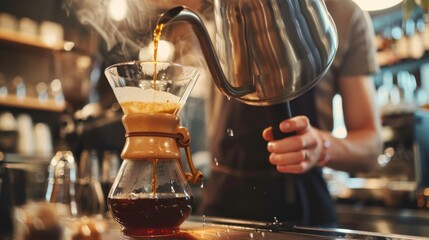Fototapeta na wymiar Barista Preparing Pour-Over Coffee