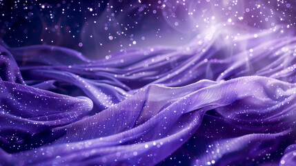 Textile background with silky purple fabric flows across starry night backdrop, embodying elegance and mystical allure of cosmos, perfect for themes of fantasy and enchantment