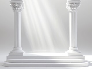 A podium with two grey columns and a bright light shining through them