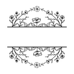 Split floral monogram with hand drawn flowers and leaves