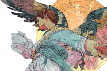 Fototapeta premium A beautiful drawing of an angel holding a bird. Perfect for spiritual and inspirational designs