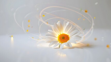 Ethereal White Daisy Flower with Glowing Soft Petals and Radiant Minimalist Floral Background