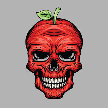 illustration art skull apple vector design