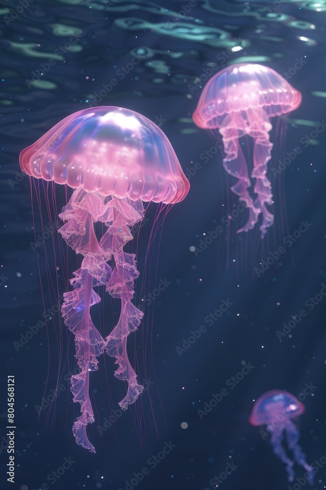 Poster a group of jellyfish floating in the water. suitable for marine life concepts