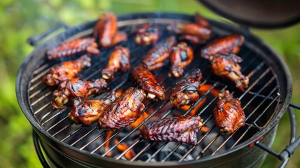 A barbecue grill loaded with marinated chicken wings, ready to be transformed into crowd-pleasing appetizers."