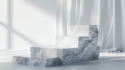 White marble block on white floor, suitable for interior design projects