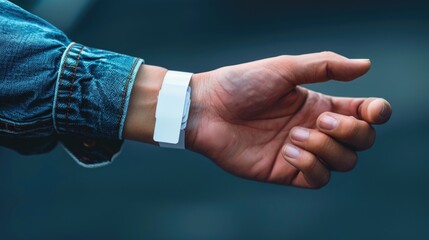 A person wearing a wristband, suitable for events or identification purposes