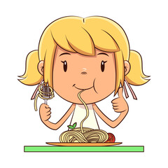Girl eating spaghetti