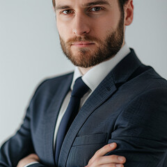 Corporate male man business leader lawyer professional employee employer in jacket suite in the workplace on white background