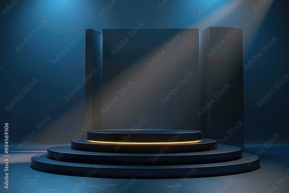 Poster an empty stage with a shining light beam. ideal for theater or concert concepts
