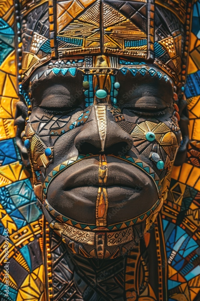 Aufkleber a close up of a mask on a table. suitable for various themes