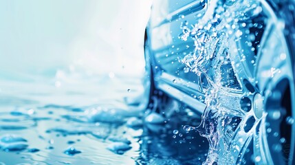 Banner for a car wash business, featuring a backdrop of a car being washed with copy space available, styled in blue colors.