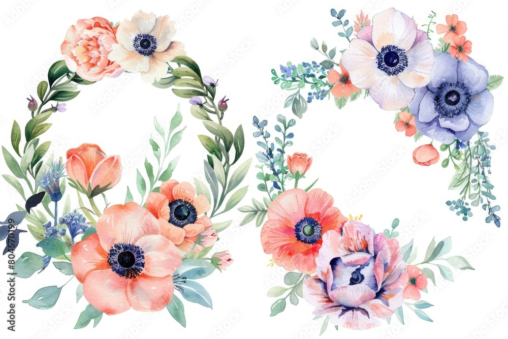 Poster bright and vibrant flowers arranged on a clean white backdrop. perfect for various design projects