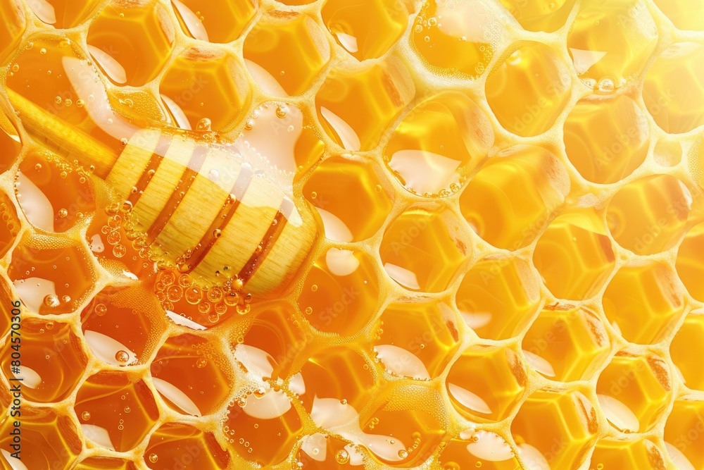 Poster detailed close up of a bee on a honeycomb. suitable for nature and agriculture concepts