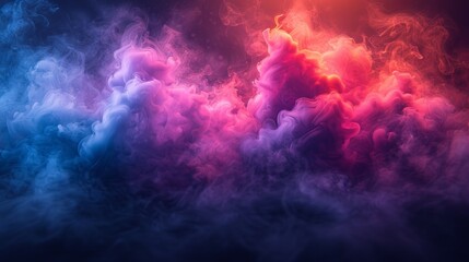 Texture background for creativity, Thick colorful smoke of pink, red color on a black isolated background, Background from vape smoke.