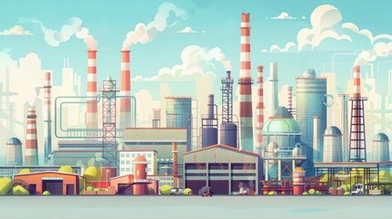 Obraz premium Zavodskaya promyshlennost', manufaktura, ikonki, vidy zavodov, ploskiye ikonki nabor izolirovannykh, Gorodskoy zavod, zavod peyzazh vektornaya illyustratsiya. industriya, promyshlennost', rasteniye, v