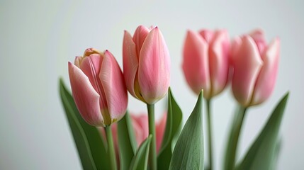 Naklejka premium Pink tulips set against a white backdrop