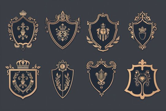Collection of shields with different designs, suitable for various themes and concepts